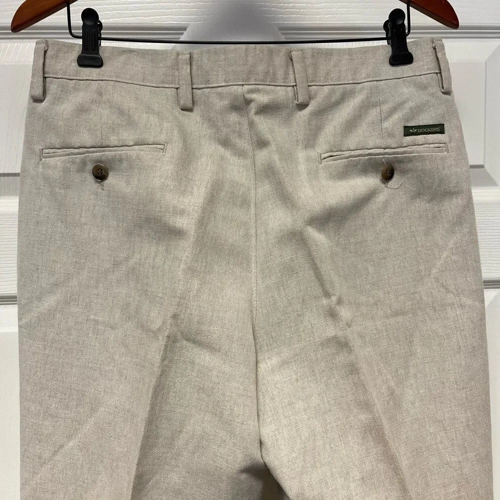 Dockers Class A Tan Linen Blend Cuffed Trousers sz 33X30